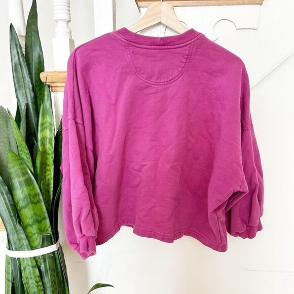 Rebecca Minkoff Dark Pink French Terry Cotton Balloon Sleeve Sweatshirt Size XS - Picture 3 of 6